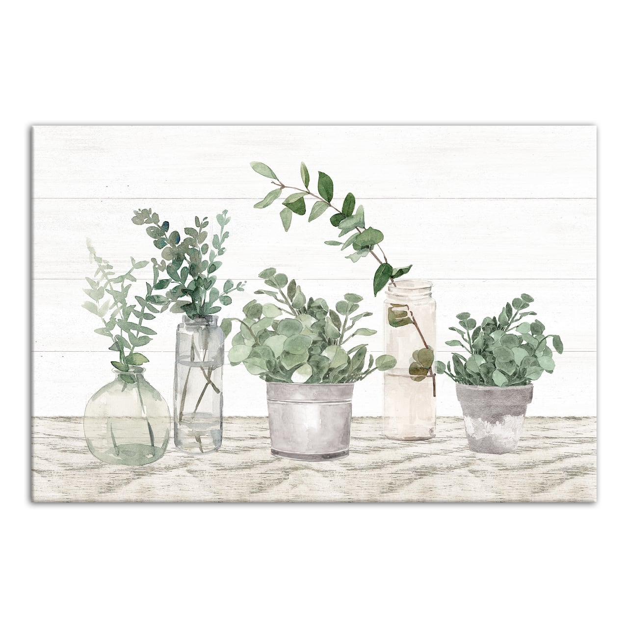 Glass Pots With Plants 36" x 24" Canvas Wall Art